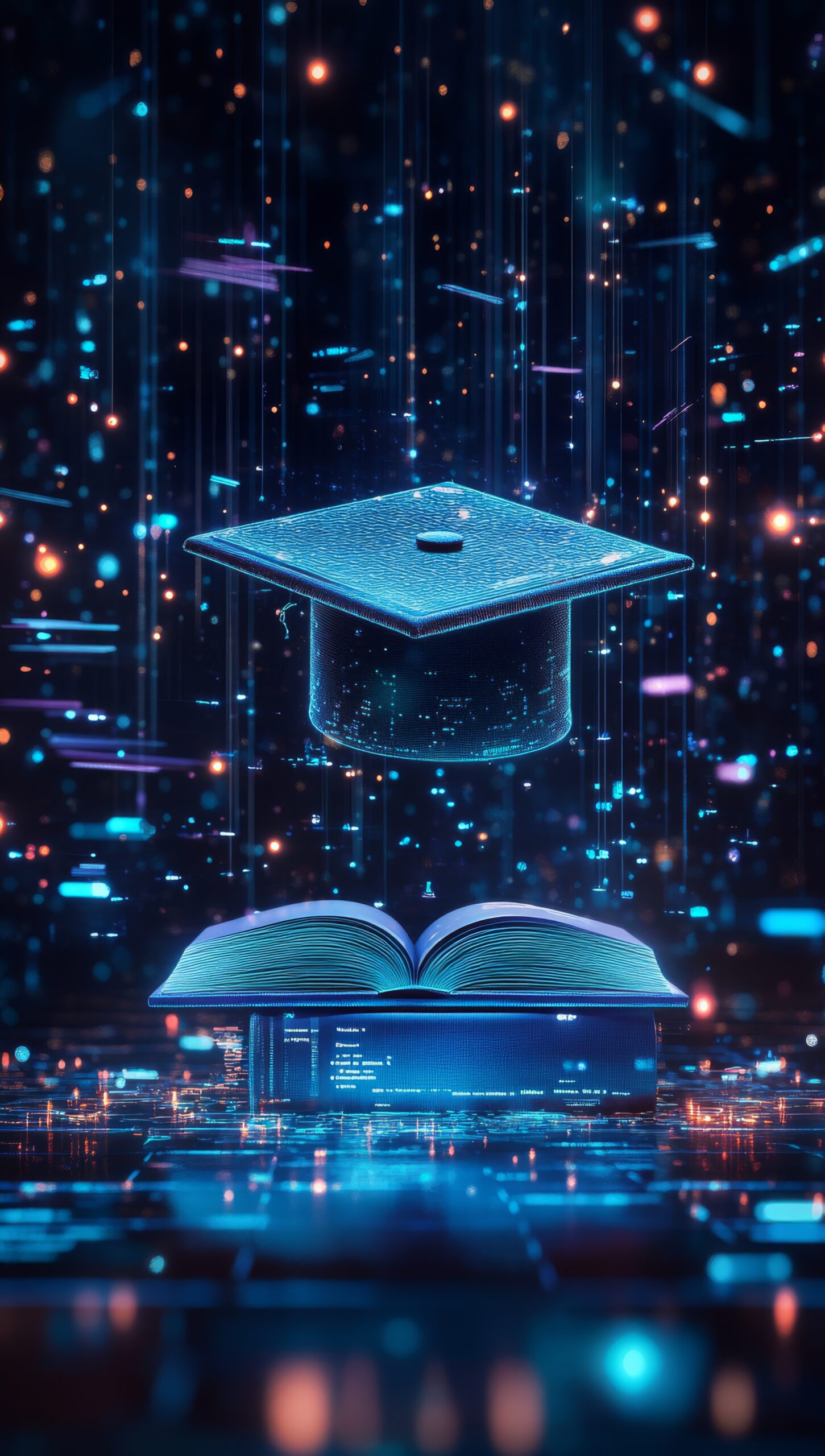 Futuristic Education Hologram with Dynamic Symbols and Text Space